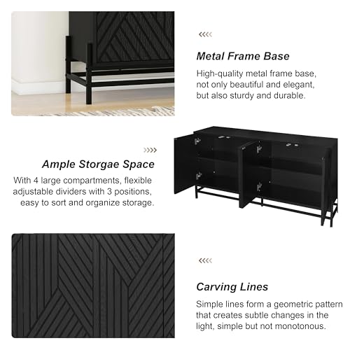 59" Black Carved Lines TV Stand Media Console, view 5
