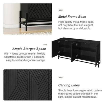 59" Black Carved Lines TV Stand Media Console, view 5