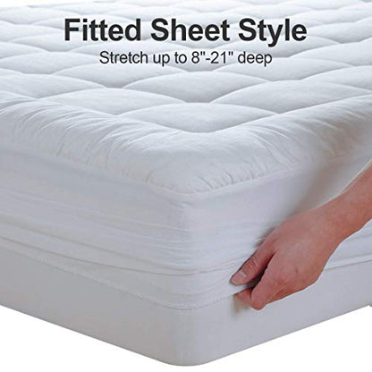 Queen Size Mattress Pad Cotton Pillow Top Mattress Topper White, view 7