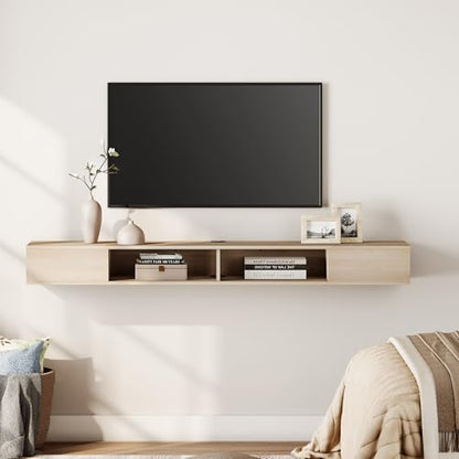 70 Inch TV Stand with LED Lights, Oak, view 3