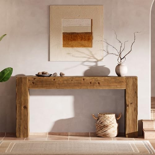 Solid Wood Console Table, 63-Inch Farmhouse Sofa Table Behind Couch for Entryway, Living Room, Foyer, Easy Assembly (Rustic Brown)