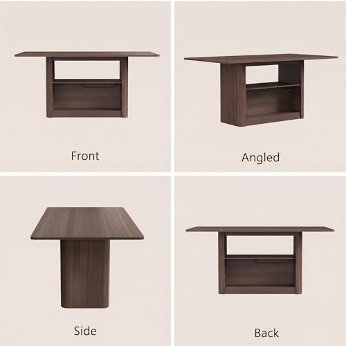 63" Dining Table with Storage, Fluted Rectangular Kitchen Table for 6 with 2-Tier Storage Shelf, Farmhouse Wood Table (Walnut)
