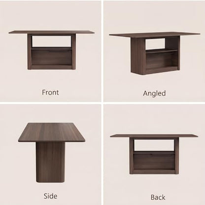 63" Dining Table with Storage, Fluted Rectangular Kitchen Table for 6 with 2-Tier Storage Shelf, Farmhouse Wood Table (Walnut)