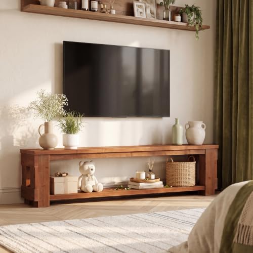 70.87" Solid Wood TV Stand with Open Storage Shelf, 17.7" High, view 4