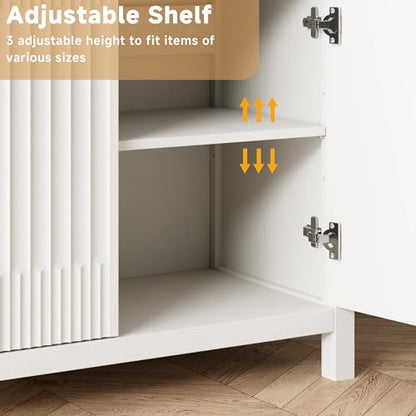 Fluted Buffet Cabinet with Storage, 34" Tall Modern Arched Sideboard Cabinet w/AdjustableShelves,Wooden Modular Coffee Bar for Dining Room, Kitchen, Living Room, Entryway, White
