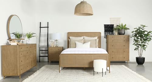 Coaster Home Furnishings Arini Coastal 4-piece Bedroom Set Natural Cane Eastern King Size Panel Bed Frame 56-inch Headboard Sand Wash and Natural Cane 224300KE-S4