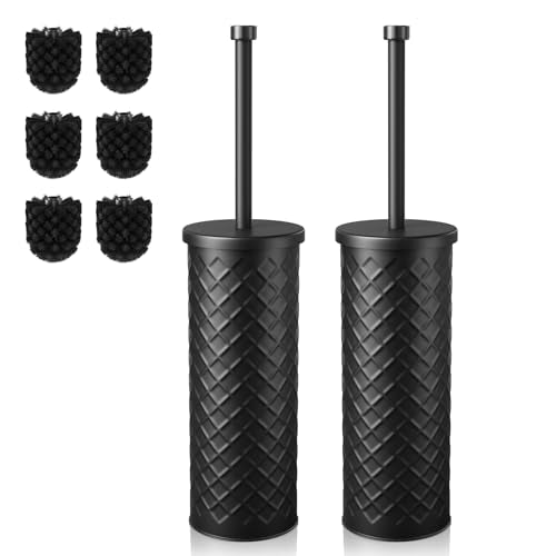 Toilet Bowl Brush and Holder Set 2 Pack with 4 Extra Brush Heads (Black), view 2