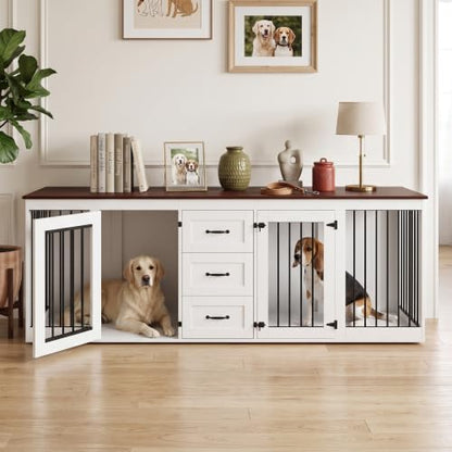 92.8" Double Dog Crate Furniture with 3 Drawers, Dog Kennel Indoor, view 8