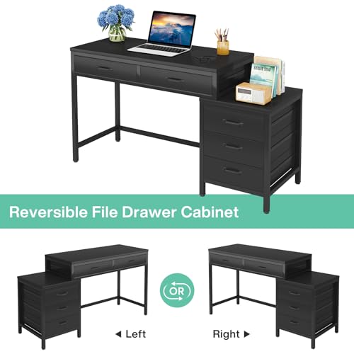 Computer Desk with 5 Drawers, Reversible Home Office Desks, view 7