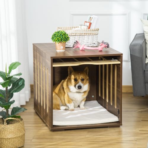 Furniture Style Dog Crate End Table with Removable Door Panel Brown, view 3