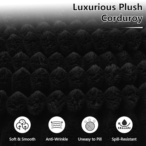103" Black Boneless Couches for Living Room, L-Shaped Cloud Sectional Sofa with Chaise, Corduroy Foam Compression Modular Set for Apartment Home Office, No Assembly Required