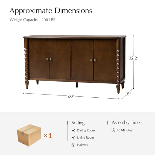 60" Sideboard Cabinet with Spindle Design, view 3