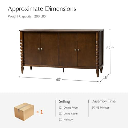 60" Sideboard Cabinet with Spindle Design, view 3