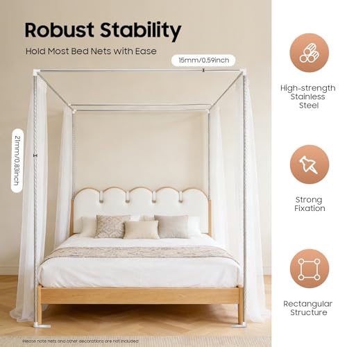 Stainless Steel Canopy Bed Frame Queen, 78" Four Corner Net Stand, view 3