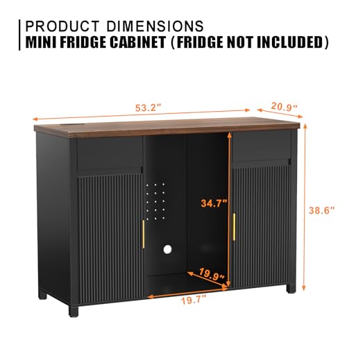 53.2" Coffee Bar Cabinet with Fridge Space,Fluted Sideboard,Black, view 3