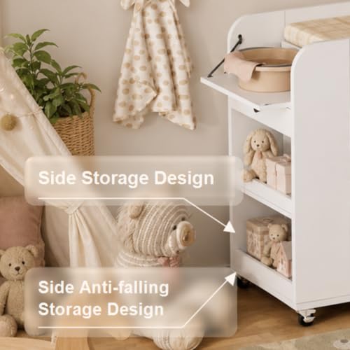 Baby Changing Table, 2 Drawers Nursery Changing Station with 4 Open Cubbies, view 6