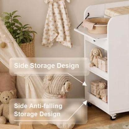 Baby Changing Table, 2 Drawers Nursery Changing Station with 4 Open Cubbies, view 6