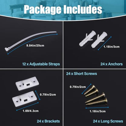 12 Pairs Furniture Anchors for Baby Proofing Anti Tip Child Safety Cabinet Straps to Help Furniture Secure to Wall Baby Proof Anchoring Kit for Shelf & Dresser to Protect Toddler Kid Pet Adjustable