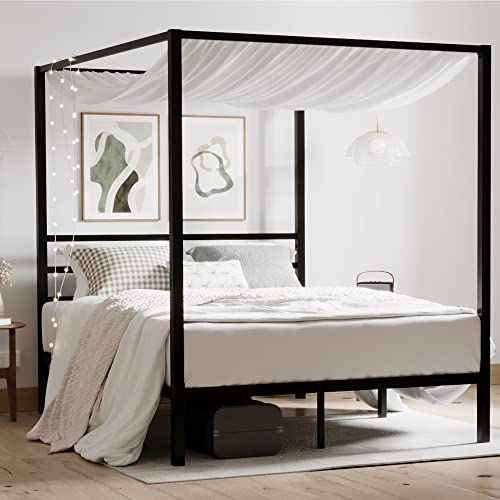 Full Size Metal Canopy Bed Frame, Heavy-Duty Support, Black, view 5