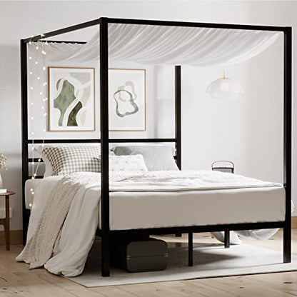 Full Size Metal Canopy Bed Frame, Heavy-Duty Support, Black, view 5