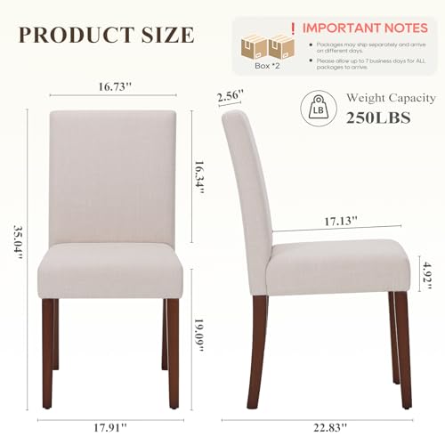 Upholstered Dining Chairs Set of 4, Modern Fabric Dining Room Chair, Wooden Dining Chair, Kitchen Side Chairs, Farmhouse Dinner Chair with High Back for Kitchen, Beige