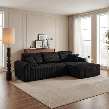 109-Inch L-Shaped Right Facing Boneless Corner Sofa 2 PCS Modular Sectional Cloud Sofa Couch with Chaise Lounge and Toss Pillow, Corduroy Boneless L-Shaped Couches