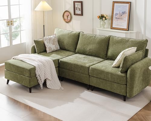 104'' Modular Sectional Sofa with All Seats Storage, Oversized L Shaped Couch for Living Room,3-Seater Comfy Cloud Couches with Movable Ottoman,Big Sectional for Bedroom,Velet,Green