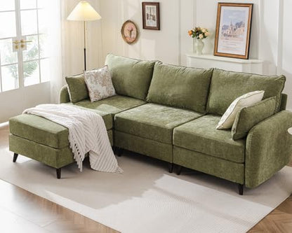 104'' Modular Sectional Sofa with All Seats Storage, Oversized L Shaped Couch for Living Room,3-Seater Comfy Cloud Couches with Movable Ottoman,Big Sectional for Bedroom,Velet,Green