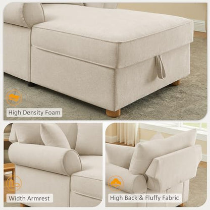 63.78" Oversized Chaise Lounge Chair with Storage, Chenille Beige, view 7