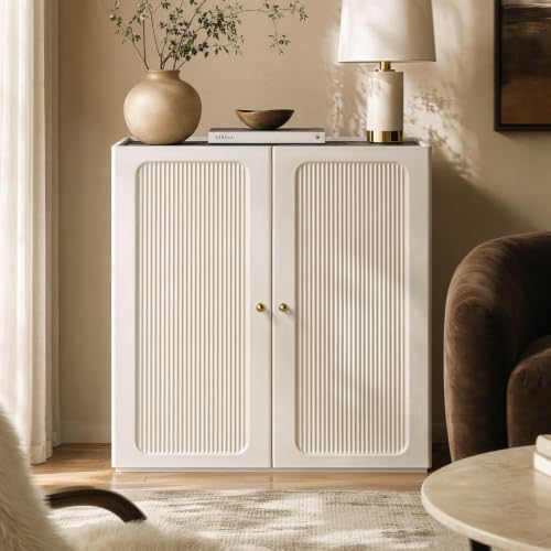 31.5" Flutted Sideboard Buffet Cabinet with Storage, White, view 2