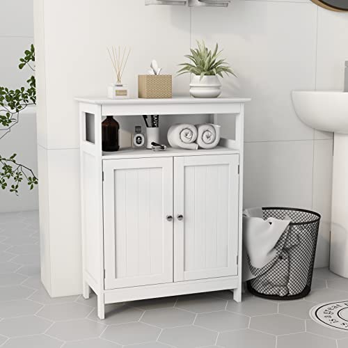 Bathroom Floor Cabinet Freestanding Storage Cabinet with Adjustable Shelf and Doors for Bathroom Living Room Kitchen (Two Doors, White)