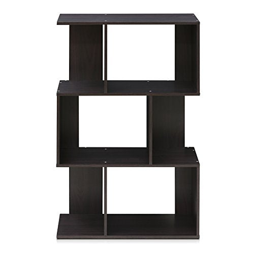SIMPLY Book Shelf, 3-Tier Geometric Bookshelf, S-Shape Bookcase with Open Shelf, 11.8" x 23.6" x 37.3", for Organization and Storage, for Living Reoom, Bedroom, Home Office, Espresso