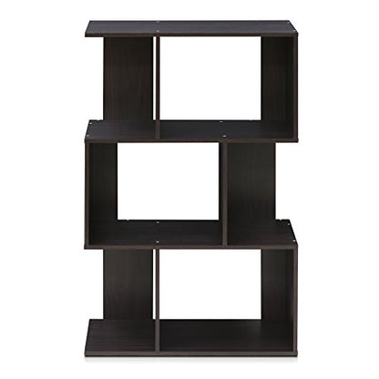 SIMPLY Book Shelf, 3-Tier Geometric Bookshelf, S-Shape Bookcase with Open Shelf, 11.8" x 23.6" x 37.3", for Organization and Storage, for Living Reoom, Bedroom, Home Office, Espresso