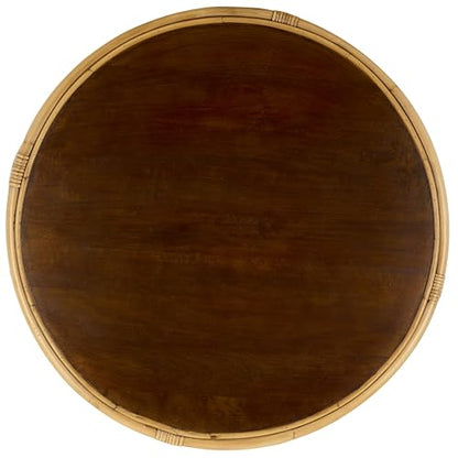 SAFAVIEH Furniture - Lusine Round Coffee Table - Honey Brown Wash & Solid Wood with Leaf Design - Boho Living Room Accent Table, 31.1" W x 31.1" D x 16" H (COF6520B)