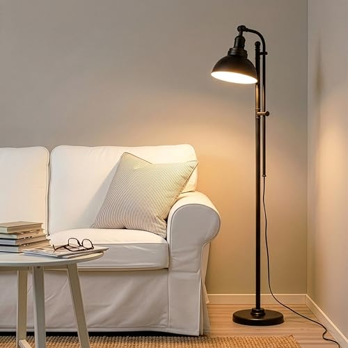 Dylan Industrial Floor Lamp for Living Rooms & Offices, Bright LED Light – Charming Farmhouse Standing Lamp, Adjustable Head Reading for Bedroom, Stunning Living Room Decor
