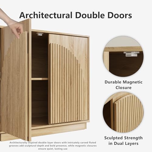 31.5" Small Buffet Cabinet with Storage, Arched Doors, Oak, 1PCS, view 5