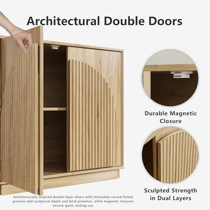 31.5" Small Buffet Cabinet with Storage, Arched Doors, Oak, 1PCS, view 5
