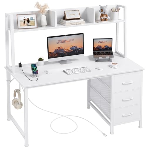 DLisiting White Computer Desk with Hutch & Drawers, view 2