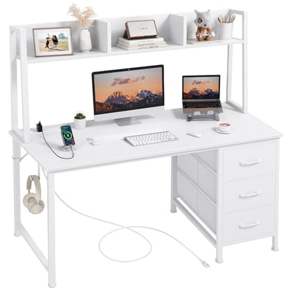 DLisiting White Computer Desk with Hutch & Drawers, view 2