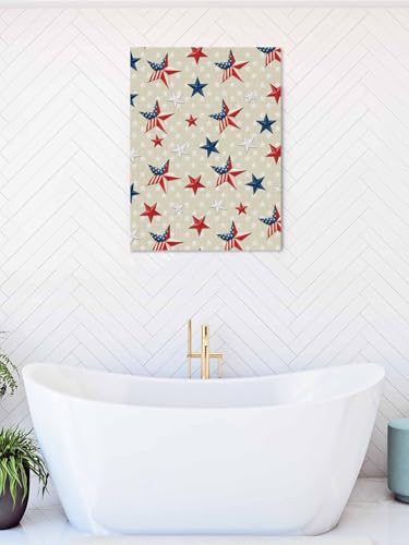 NuYeBiofx Independence Day USA Flag Star Canvas Wall Art Prints,48"x32" Framed Picture Artwork July 4th Stars Linen Texture Printed Canvas Oil Painting for Living Room Bedroom Office,Ready to Hang