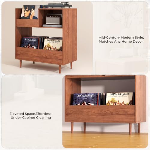 Mid Century Modern Record Player Stand，2-Tier Vinyl Record Storage, view 5