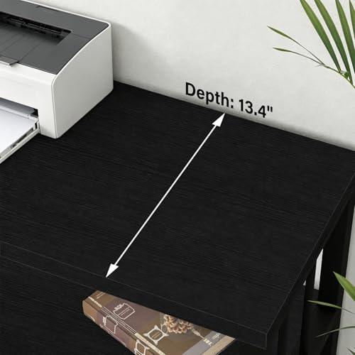 Horizontal Cube Book shelf, Industrial Modern Open Bookshelf, Low Wide Home 5 Cube Storage Organizer Long Shelf for Bedroom, Short Wood and Metal Cubby Book Shelf for Living Room, Black Oak, 47 In