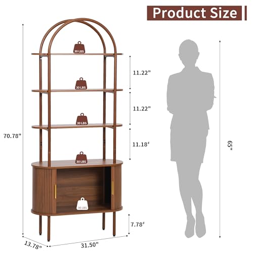 71" Tall Arched Bookshelf, Mid Century Modern Bookcase, view 3