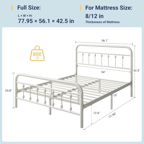 14 Inches Full Size Metal Platform Bed Frame, Off White, view 3