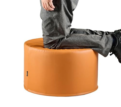 Large 22" Faux Leather Sitting Pouf Ottoman Footrest (Burnt Orange) | Wipe-Clean Faux Leather Boho Design for Kids Toddler Playroom with Foam Filling as Seating Side Table College Dorm Décor