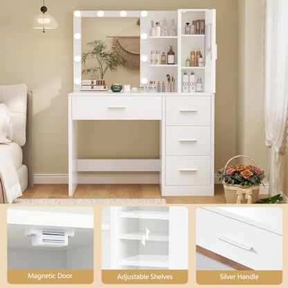 Vanity Desk with Mirror and Lights, Makeup Vanity with 4 Drawers, view 8