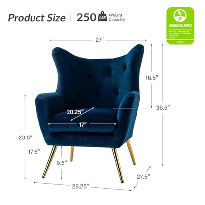 Velvet Tufted Accent Chair, Modern Wingback Arm Chair, Navy
