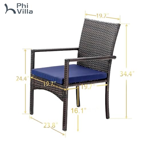 Patio Wicker Chair Set of 2, Outdoor Modern PE Rattan Armchair with Removable Cushions for Deck, Porch, Balcony