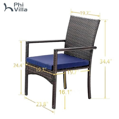 Patio Wicker Chair Set of 2, Outdoor Modern PE Rattan Armchair with Removable Cushions for Deck, Porch, Balcony