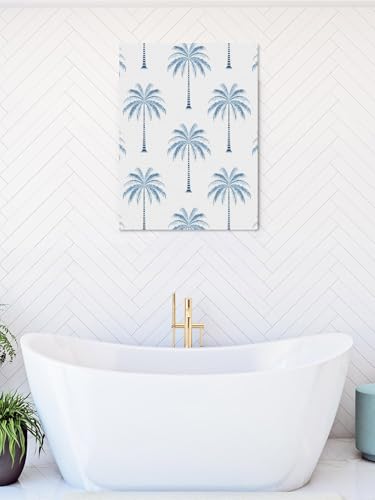 NuYeBiofx Summer Palm Tree Seamless Canvas Wall Art Prints,48"x32" Framed Picture Artwork Beach Navy Blue Botanical Printed Canvas Oil Painting for Living Room Bedroom Office,Ready to Hang